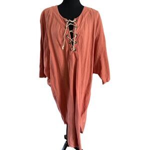 MES DEMOISELLES  Linen Tunic Dress with V-Neck Tie - OS